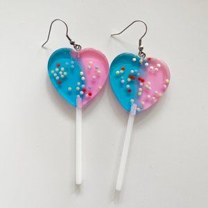 Pink/Blue Resin Lollipop Earrings